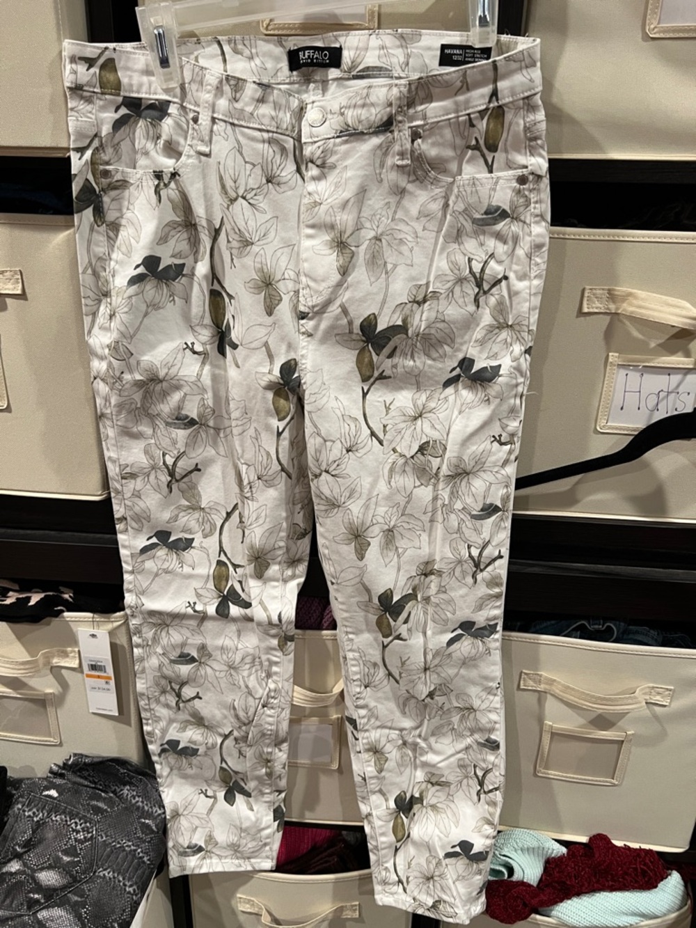 Buffalo David Bitton White Floral Cropped Stretch Jeans